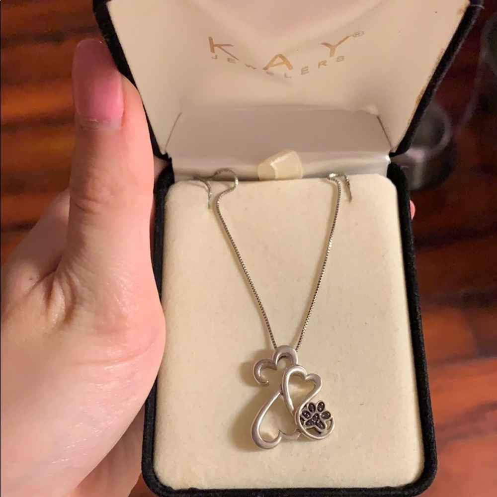 Paw print open heart necklace